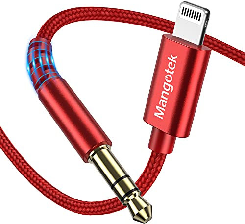 Mangotek Aux Cord for iPhone, [Apple MFI Certified] Aux to Lightning Cable to 3.5mm 6.6ft Apple iPhone Aux Cord for Car Stereo, Speaker, Headphone Compatible with iPhone 14 13 12 11 XS XR X 8