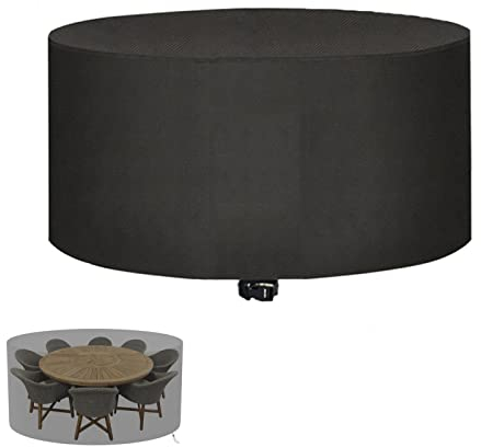 Schutzhülle gartenmöbel 200x200x90cm Abdeckung für runden Tisch und Stuhl Set, Wasserdicht, Winddicht, UV-beständig 420D Oxford Gewebe, Abdeckplane, Abdeckhaube-Schwarz