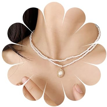 TseenYi Perlenkette für Frauen Barocke runde weiße Perle Anhänger Halskette Choker Braut Hochzeit Schichtung Perle Schlüsselbein Kette Schmuck Valentinstag's Tag