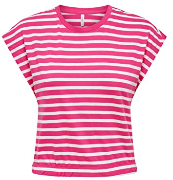 ONLY Dam ONLMAY S/S Cropped Box JRS topp, Shocking rosa, L, Chockande rosa, L