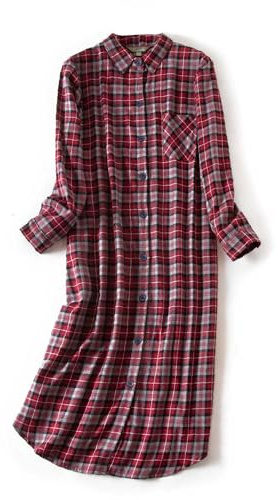 CHUNG Chemise de nuit pour femme en coton brossé flanelle Longues vêtements de nuit Nuits Confortables Épais Hiver, Gris/rouge, XL