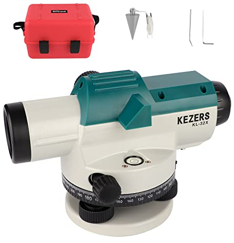KEZERS Optisches Nivelliergerät, 32-Fache Vergrößerung mit Selbstnivellierendem Magnetisch Gedämpftem Kompensator, Arbeitsbereich bis zu 120 m, im Transportkoffer - KL-32X