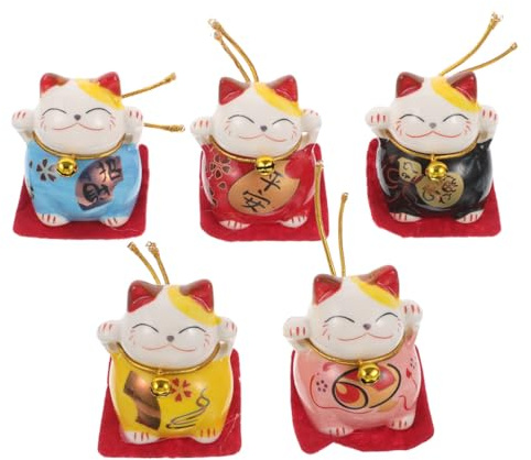 BESTOYARD 10 Pcs Mini Maneki Neko Cat Ornaments - 1.77 Feng Shui Cute Cat Figurines for Car, Home, Office Decor