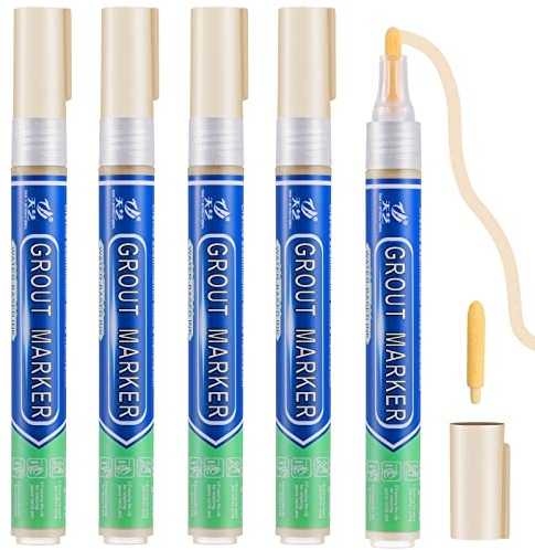 5 Stück Beige Fugenstift，Fugenmörtel Fliesen Stift Fugen Stift Wasserfest，fliesen Fugen Reparatur Mit Ersatzspitze，fugenstift Beige Wasserfest Fliesen Für Wiederherstellung Wand Boden Badezimmer