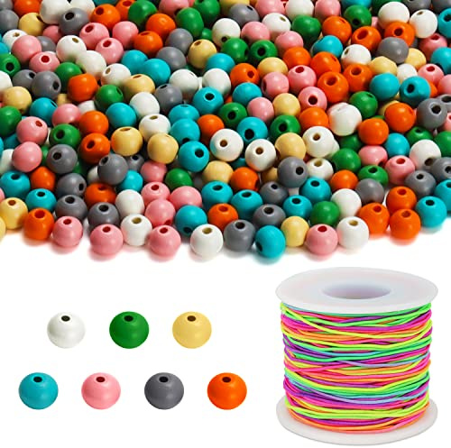 Kurtzy 1000er Pack Sortierter Runder Holzperlen zum Auffädeln mit Elastischer Schnur - 7 mm Natürliche Holzperlen Bunt Perlen für ketten, Schmuck, Schlüsselanhänger, DIY-Crafts & Heimdeko