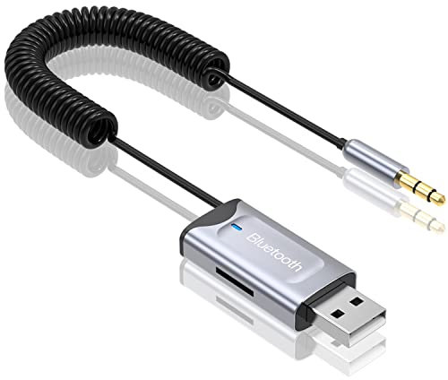 Txtcu Bluetooth Aux Adapter, Car Bluetooth v5.3 Wireless Receiver USB to 3.5mm Jack Adapter Built-in Microphone Aux Input for Hands-Free Calls Plug & Play, Auto Power on for Car Speaker,Home Audio