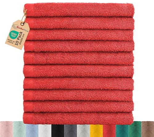 10-pack frottégästhanddukar i set, 30 x 50 cm | 100 % bomull | 10 x gästhandduk rubinröd