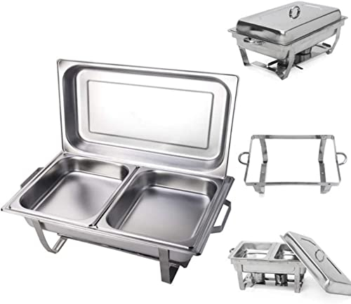 UZOURI Stainless Steel Chafing Dish Set Buffet Silver Catering Warmer Set, Rectangle Chafing Dish Set, for Buffet Catering Kitchen Party(Size:Double Grid) (Single grid)