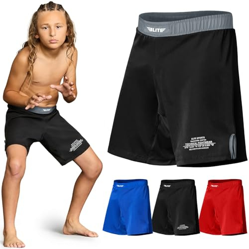 Elite Sports Kids MMA BJJ No GI UFC Grappling Jiu Jitsu Shorts, Black Jack Youth Boys MMA Training Grappling Training Shorts (Large, Gray)