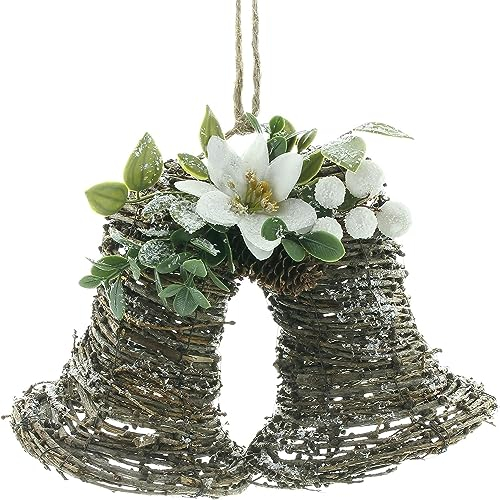 Dekohänger Glöckchen mit Christrose aus Birkenreisig, Winterdeko auch zum hinstellen, Weihnachtsdeko