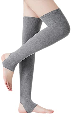 Beinwärmer Winter Beinstulpen mit Fersenloch Kniewärmer Damen Herren Stulpensocken Overknee Lang Stulpen Knieschützer Rutschfest Warm Beinstrümpfe Elastisch Stulpensocken für Yoga Sport Ballett Grau