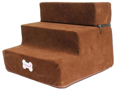LOVIVER Hundetreppe, Leiter, Hundestufen, 3 Stufen, Hunderampe, weicher, Leichter Schwamm, abnehmbare Hundeleiter, Haustier- und Katzentreppe für Auto, Couch,