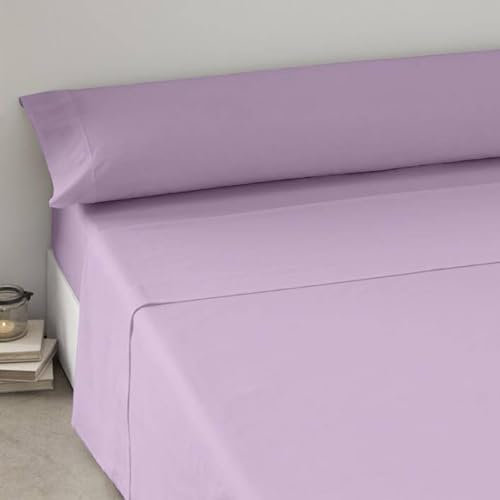 TIENDA EURASIA - Juego Sábana, 3 Piezas Encimera, Bajera y Funda de Almohada, 100% Poliéster, Tejido Suave y Liso, Todas Las Camas y Estaciones (Lila 90cm)