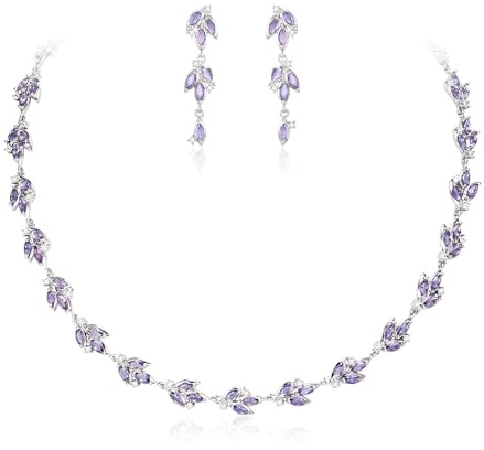 EVER FAITH Schmuck Set Marquise Cubic Zirkonia Februar Geburtsstein Blume Cluster Halskette Ohrringe für Damen Party