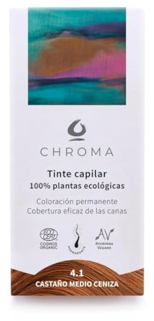 Tintes Chroma BIO Castaño Medio Ceniza 4.1 – 100g – Tinte Natural en Polvo sin Amoníaco – Reflejos Fríos – Cobertura de Canas – Vegano, Botánico y Suave para el Cabello
