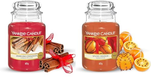 YANKEE CANDLE Candela Profumata In Giara Grande, Durata Fino A 150 Ore, Rosso, ‎10.7 x 10.7 x 16.8 cm, 623 grammi & Candela Profumata In Giara Grande, Durata Fino A 150 Ore, Arancia Piccante