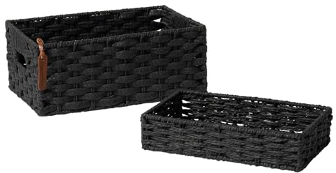 LA JOLIE MUSE Weidenkorb zum Organisieren/Aufräumen, Recycelbarer Papierseilkorb, Aufbewahrungsbehälter und Tablett, Dekorativer handgeflochtener Korb für Makeup-Utensilien, Bücherregale,2er Set