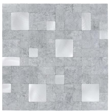 Dalsys Wandpaneele selbstklebend Steinoptik 1m², 11 Stück Hellgrau Silber Wandverkleidung feuchtigskeitsbeständig, Premium Qualität für Bad und Küche, Quadrat Rechteck Form