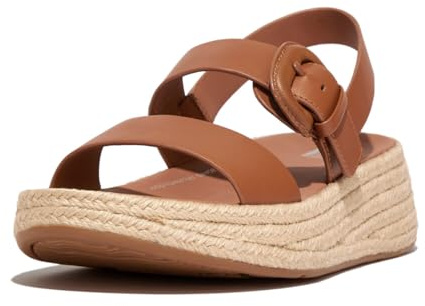 Fitflop F-Mode Espadrille Buckle Leather Flatform Slides EU 38