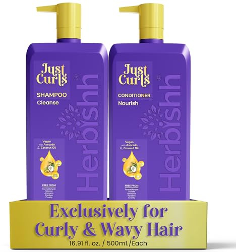 Herbishh Just Curls Shampoo & Conditioner Set for Curly Hair with Coconut & Avocado Oil – Cleansing & Nourishing Duo, Helps Smooth, Hydrate & Reduce Frizz – Sulphate-Free, Vegan – 2 x 500ml