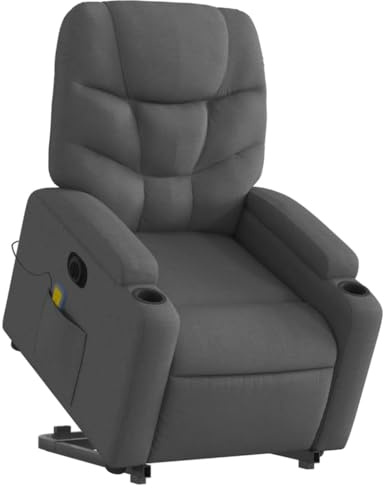 vidaXL Massagesessel, Sessel mit Aufstehhilfe Elektrisch, Relaxsessel mit Liegefunktion Vibrationsfunktion, Fernsehsessel Liegesessel Aufstehsessel, Dunkelgrau Stoff
