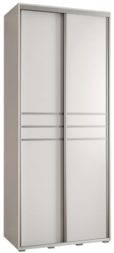 MEBLE KRYSPOL Cannes 10 Moderner Schrank mit 2 Schiebetüren mit Stange, Regale - Aufbewahrungsschrank für Schlafzimmer, Wohnzimmer - 205,2x100x60 cm - Weiß Weiß Silber