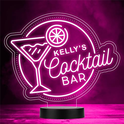 Martini Glass Round Cocktail Home Bar Man Cave Gift Colour Change Night Light | Personalised Gift For Home, Lamp Room Décor | Kids & Adults Night Lights With Name | Personalised Gift For Bedroom |