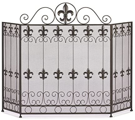 Kaminschirmplatte Schwarze Platte Feuerschutzgitter Haushaltsfeuerschutzgeländer Wohnzimmer Schmiedeeisen Eingebetteter Kaminschirm Dekorative Trennwand 26,7 × 33,4 Zoll Brandschutz