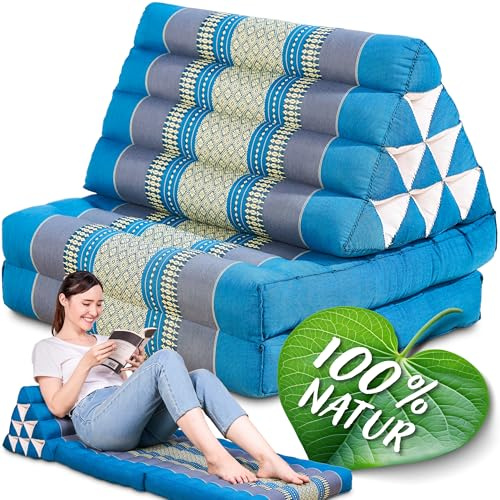 Namasdee Thaikissen 2 Auflagen 120x50x8cm mit 100% natürlicher Kapokfüllung (Hellblau)