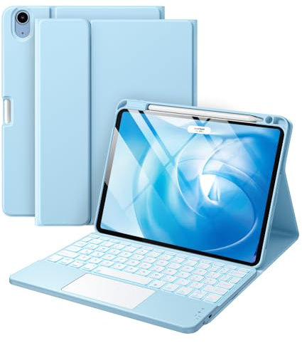 Harvopu Funda compatible con iPad Air de 11 pulgadas y Air de 5ª/Air de 4ª generación con teclado, trackpad multitáctil, retroiluminación de 7 colores, funda desmontable para Air de 11 pulgadas M3/M2