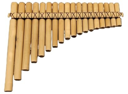 Panflöte aus Kunststoff C-gestimmte 18-Rohr-Bitterbambuspanflöte, natürlich, original, stimmbarer Ton, Gürtel aus Leder, dünn, schwarz, glänzende Linie