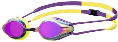 ARENA Tracks Essential - Occhialini da nuoto unisex per adulti, per nuotatori competitivi, uomini e donne, lenti a specchio anti-appannamento, approvate dalla FINA, viola, prugna, lime artico