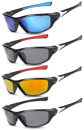 Utensilsto 4 Paar Sonnenbrille Herren Polarisiert Sport Sonnenbrille Fahrrad Blau Sportbrille UV 400 Sunglasses für Herren Damen zum Radfahren Ski Golfen Angeln Fahren Wandern