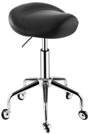 FXLUHAY Drehstuhl, rollender Sattelhocker, PU-Leder, verstellbar, 55–70 cm, geteilter Sattelstuhl for Zahnarzt/Büro/Kosmetikerin, ergonomische Lift-Salonhocker, Salonsitz(Black)