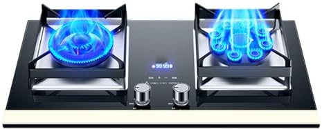 Cucina A Gas 2 Bruciatori, 5,2 KW, 9 Cavità, Timer Fuoco Alto (indipendente Su Due Lati), Portapentole In Ghisa In Vetro Temperato Nero, Con Protezione Antispegnimento(NG)