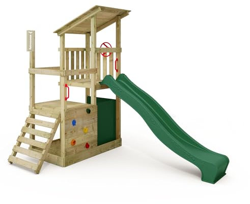 FATMOOSE Spielturm Klettergerüst FruityForest Fun XXL mit grüner Rutsche, Outdoor Kinder Kletterturm mit Sandkasten, Leiter & Spiel-Zubehör für den Garten