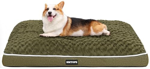 HMTOPE Orthopädisches Hundebett, Hundematte im Doppelstock-Design, Waschbar Hundekissen, Abnehmbar Hundekorb, 90 cm für Kleine bis Mittelgroße Hunde, Olivgrün