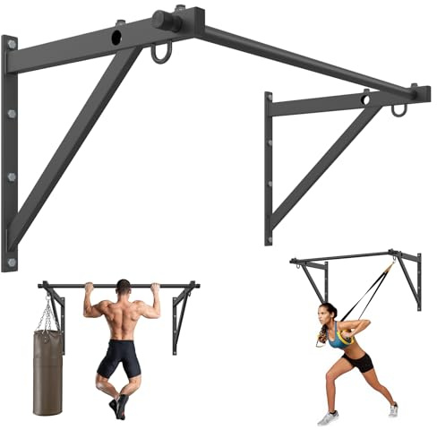 Jusgym Wall Mounted Pull Up Bar, Adjustable Depth 51 Chin Up Bar, Strength Training Pull-Up Bars 500LBS Weight Capacity, Home or Garage Gym Chin Up Workout Training Station