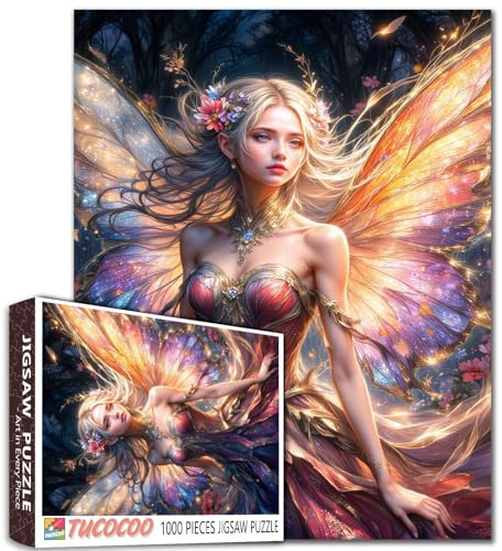 Tucocoo Élégante Fée Queen Puzzle 1000 Pièces Nuit Enchantée Ailes Lumineuses Fleurs Décoration Cadeau Femmes Amateurs