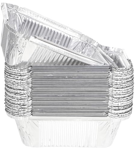 BATHVEVE 30 Bandejas de Aluminio para Barbacoa, Recipientes de Aluminio para Alimentos Tapa, Aptos para Refrigerador y Uso en Supermercados