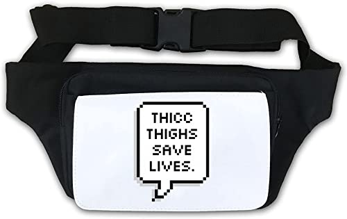 Thicc Thighs Save Lives 8 Bit Styled Slogan Waist Bag Fanny Pack White