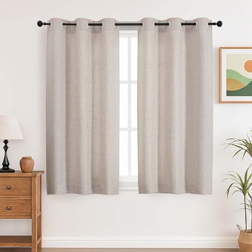 Simplebrand Leinenfarben Gardinen Kurz Leinenoptik Halbtransparent Licht Filtern Vorhang 2er Set H 137 x B 140 cm Wohnzimmer Vorhänge Kurze Vorhänge mit Ösen Curtains Leinen für Schlafzimmer Balkontür