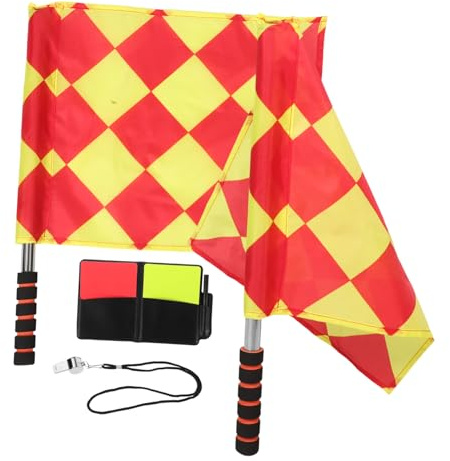 SUPVOX Kit Arbitre de Football et Drapeaux à Motifs Sifflet en Acier Inoxydable avec Cartes Rouges et Jaunes en PVC pour Match de Soccer