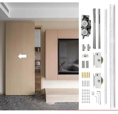 Concealed Sliding Barn Door Hardware Kit with Soft-Close, Hidden Track for Sliding Door, Puertas Corredizas para Interior，trackless Sliding Door(150cm/4.9ft)