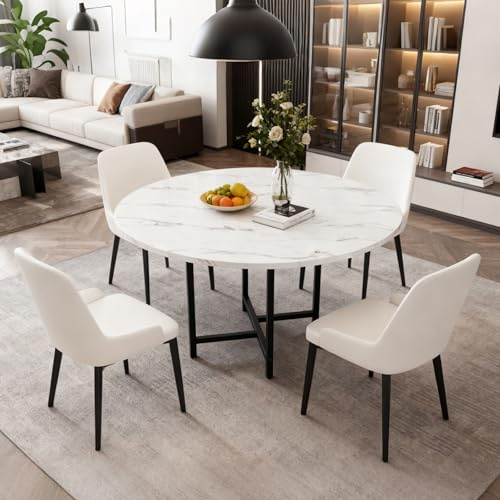 TWSOUL Runder Esstisch für 4-6 Personen, 120cm Esszimmertisch, Küchentisch mit Metallfuß, Esstisch mit Marmorierung, für Esszimmer Wohnzimmer Büro