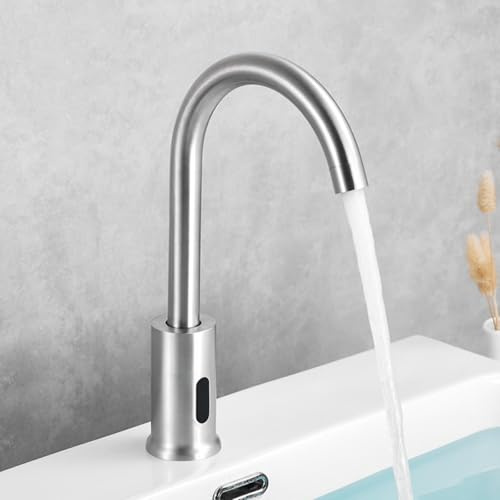 XJTNLB Robinet Automatique Brossé Col de Cygne Robinet Eau Froide Lave Main Mitigeur Lavabo La Température de L'Eau Froide et Chaude Ne Peut Pas Être Réglée
