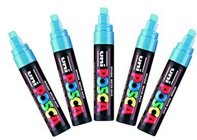 Uni-ball Posca PC-17K - Rotulador permanente de punta ancha biselada (5 unidades), color azul claro