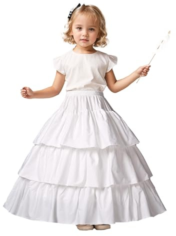 BEAUTELICATE Kids Petticoat Underskirt Girls Crinoline Pure Cotton Half Slip with 3 4 Hoops for Flower Grils Little Bridesmaids Princess Prom Dress(Style 2-Light Ivory, 4-6 Years)