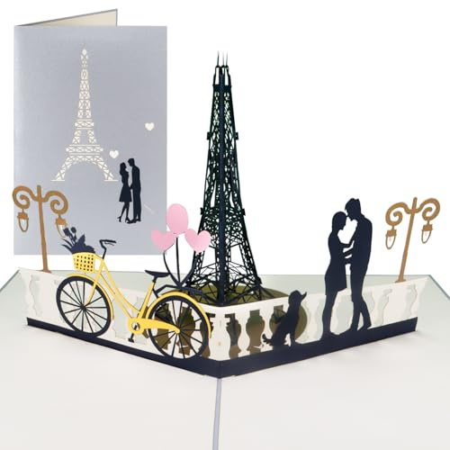 Sweetpopup® 3D Pop-Up Karte Paris Eiffelturm – Romantische Glückwunschkarte für Liebe, Hochzeit & Jahrestag – Reise Geschenkkarte für Paris & Frankreich Fans / 109