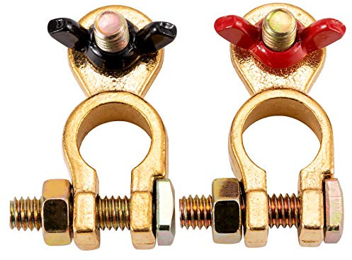 CZC AUTO Battery Terminals 12V/24V Solid Brass Clamps Connectors with Colour Coded Wing Nuts, Quick Release for RV Motorbike Car Truck Boat Caravan, 1 Pair